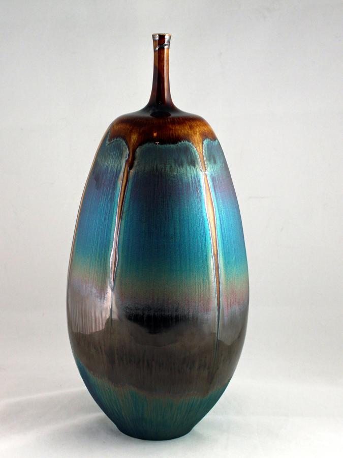 Hideaki Miyamura, Bottle with Brown and Blue Hare's Fur Glaze