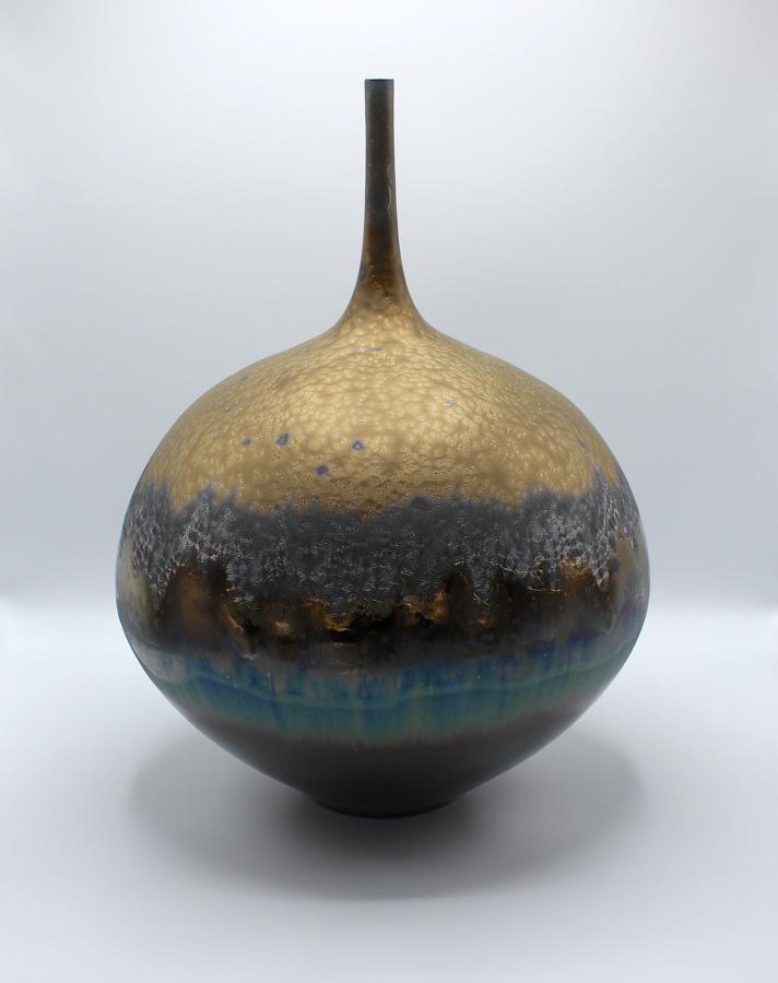 Hideaki Miyamura, Bottle with Gold, Silver and Blue Glaze
