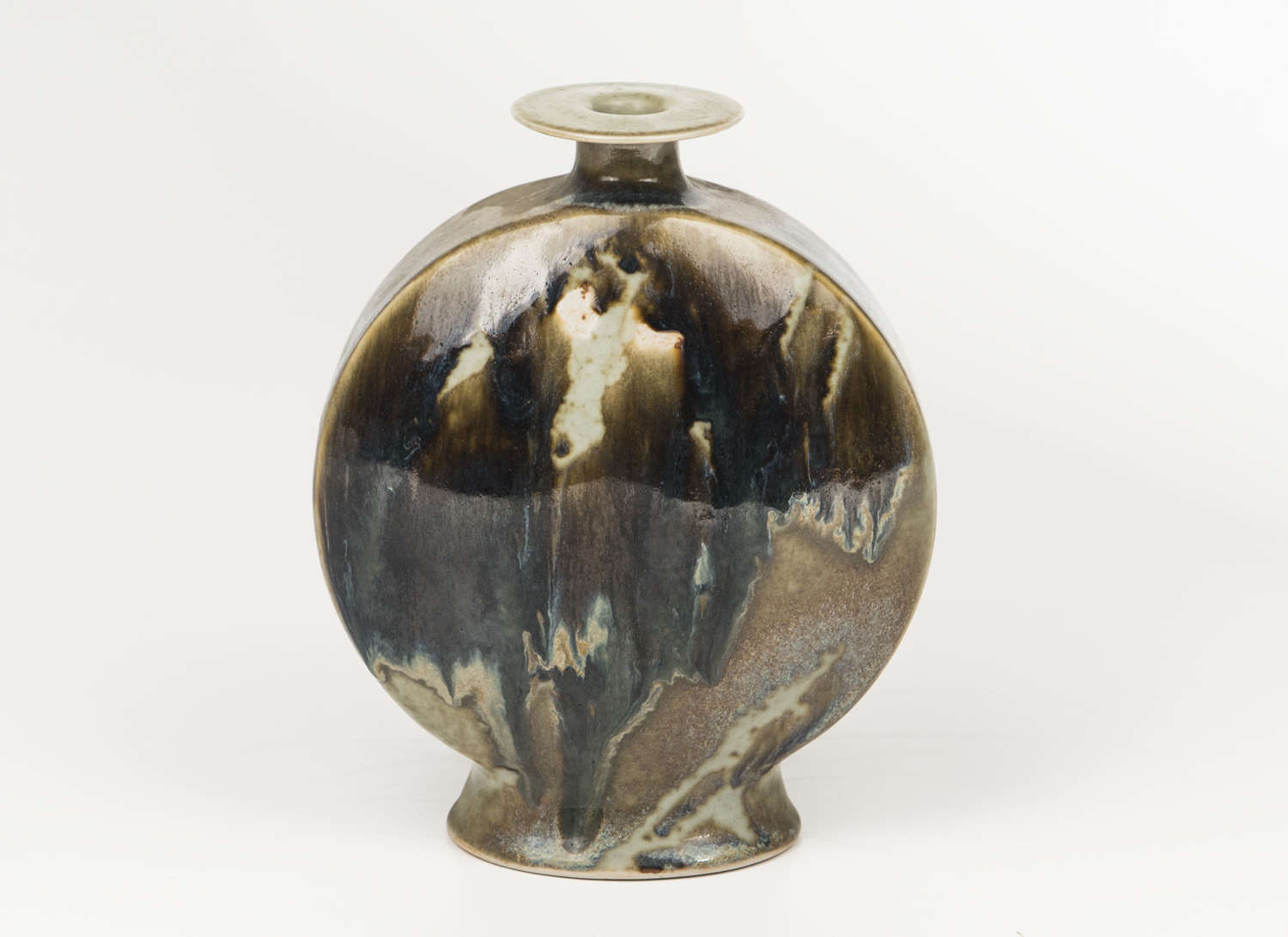 Brother Thomas Bezanson, Spruce ash celadon glaze canteen vase