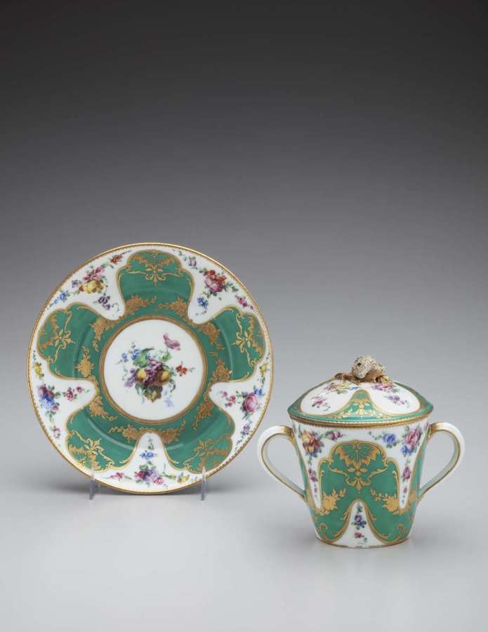 Sèvres two-handled covered cup and saucer