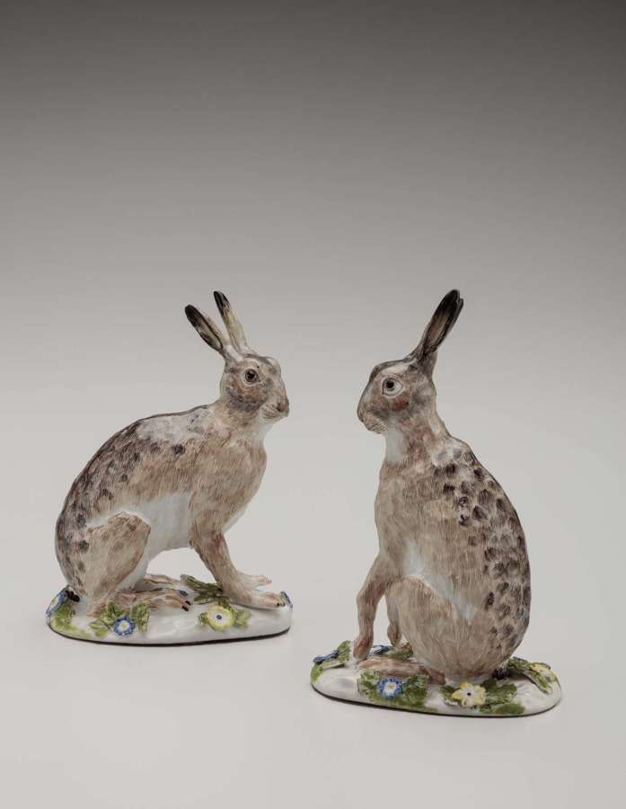 Meissen pair of hares